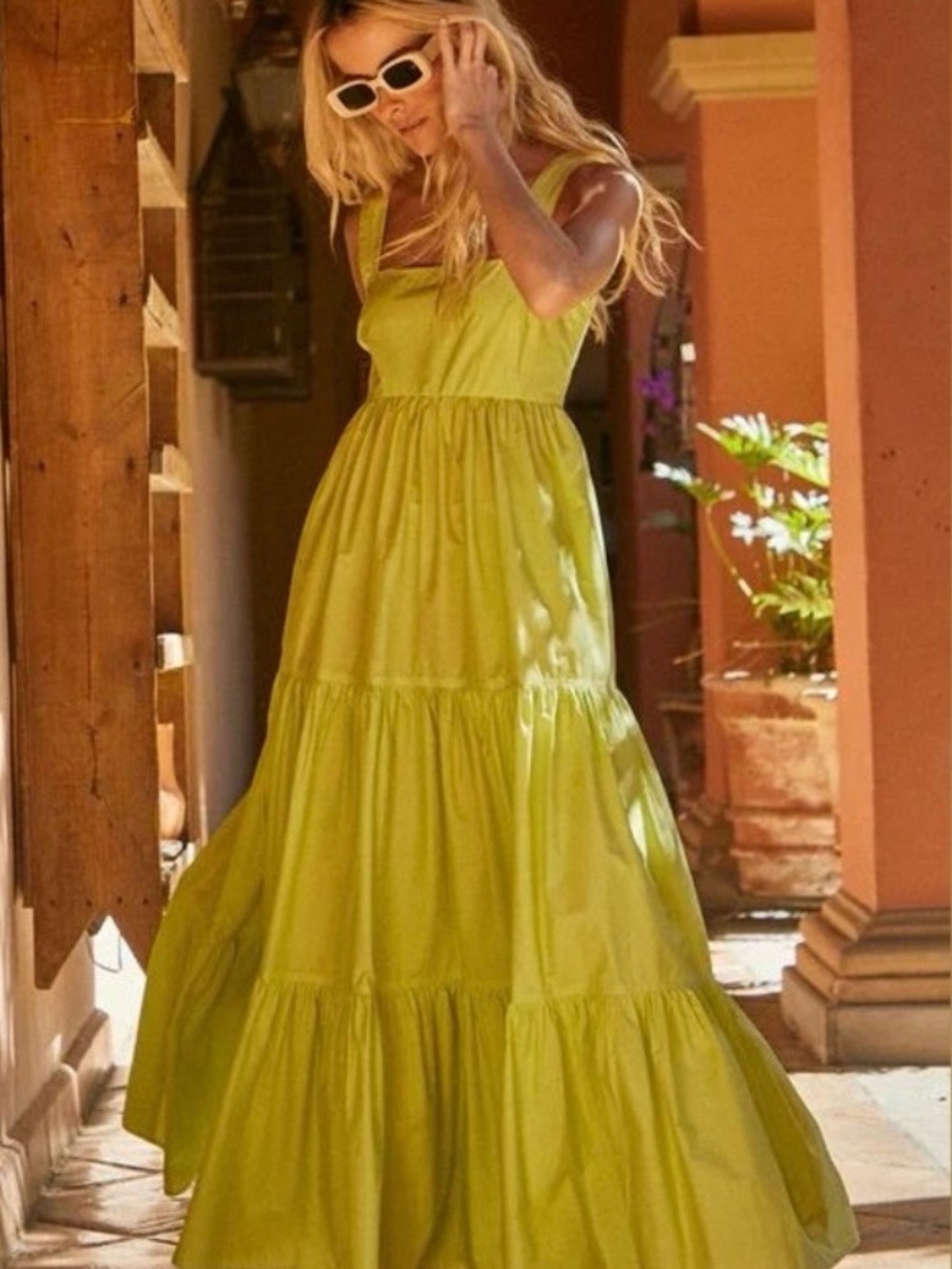 Hunter Bell Rita Tiered  A line Empire-Waist Cotton Dress